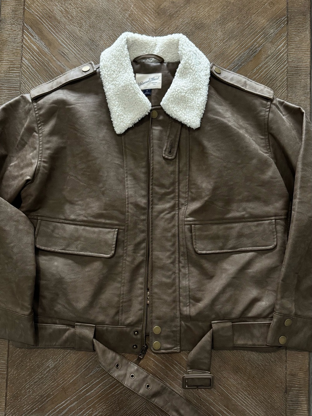 Universal Thread Brown Bomber Jacket with Cream Sherpa Collar